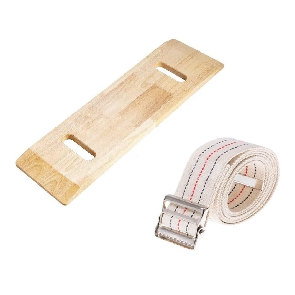 COW&COW Wooden Transfer Board 30in With‎ Cotton Gait Belt Beige Wheelchair Aid